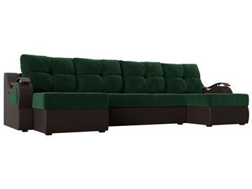 П-образный диван Меркурий П, Зеленый\Коричневый (Велюр\Экокожа) в Сарапуле