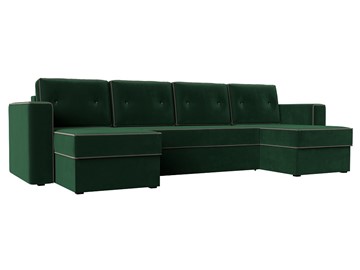 Большой П-образный диван Принстон, Зеленый\Коричневый (Велюр) боннель в Сарапуле