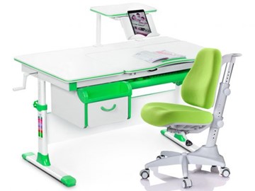 Комплект растущая парта + стул Mealux EVO Evo-40 Z (арт. Evo-40 Z + Y-528 KZ) / (стол+полка+кресло+чехол)/ белая столешница / цвет пластика зеленый в Глазове