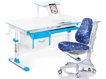Комплект растущая парта + стул Mealux Mealux EVO Evo-40 BL (арт. Evo-40 BL + Y-528 F) / (стол+полка+кресло) / белая столешница / цвет пластика голубой в Глазове