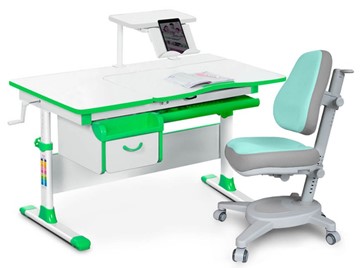 Комплект растущая парта + стул Mealux EVO Evo-40 Z (арт. Evo-40 Z + Y-110 TG) / (стол+полка+кресло) / белый, зеленый, серый в Глазове