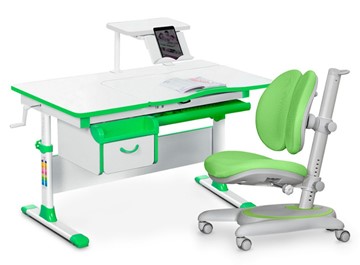 Комплект растущая парта + стул Mealux EVO Evo-40 Z (арт. Evo-40 Z + Y-115 KZ) / (стол+полка+кресло+чехол), белый, зеленый в Глазове