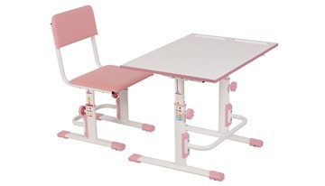 Комплект детской мебели POLINI Kids Растущая парта-трансформер М1 и стул регулируемый L Белый-розовый в Ижевске - предосмотр