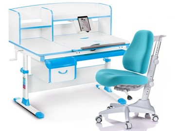 Комплект растущая парта + стул Mealux-EVO Evo-50 BL (арт. Evo-50 BL + Y-528 KBL) / (стол+полка+кресло) / белая столешница / цвет пластика голубой в Глазове